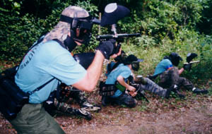 The crew from air assault advances on the North road.  Look close and you might find Squeegie from paintballzone.com.